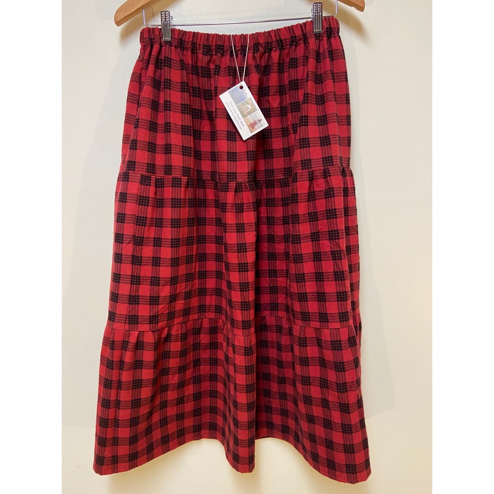 Womens Flannel Mom and Pop's Kids Maxi Skirt Medium Red Plaid Tiered